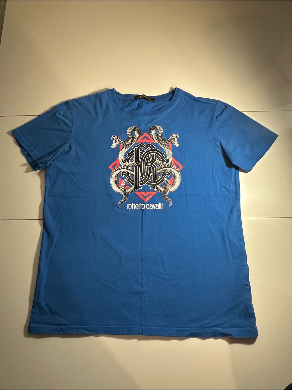 Roberto Cavalli Bright Blue Graphic Snake Logo Tee